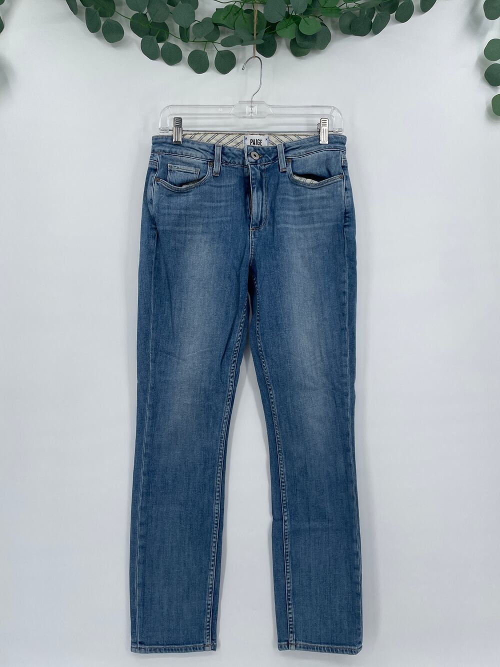Paige Medium Wash Carter Slim Mid Rise Straight Leg Denim Jeans Size 28